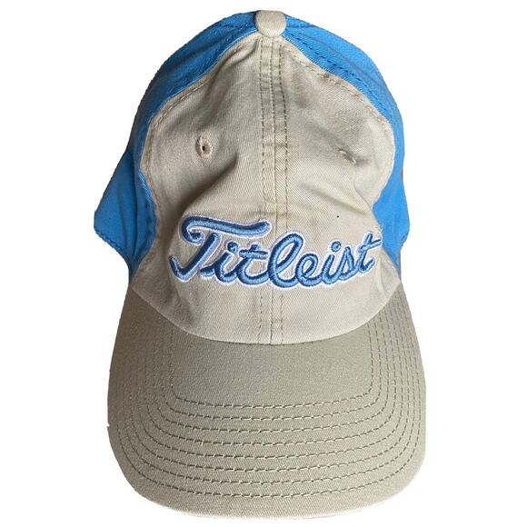 Titleist Hat Men's L/XL A-Flex Signature Script Cap Beige & Light Blue Golf Hat - Picture 1 of 11